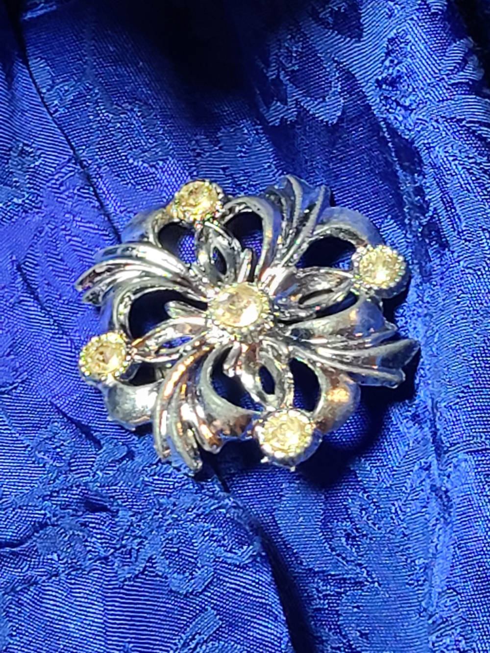 Antique Silver Brooch with Gold-Tone Accent Stones